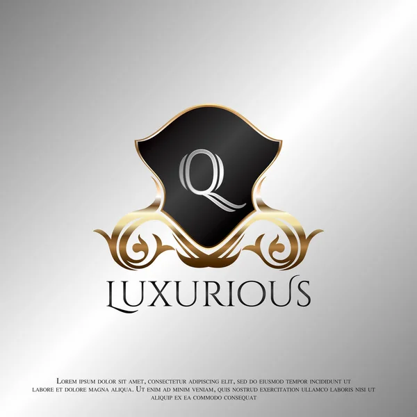 Deco Shield Logotipo Luxo Carta Golden Logo Ícone Modelo Vector —  Vetores de Stock