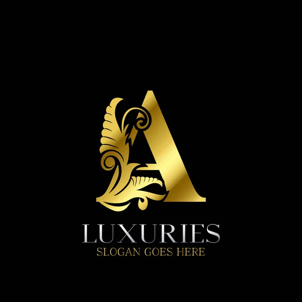 Anfänglicher Dekorativer Luxus Ein Goldener Buchstabe Logo Design Vorlagenvektor — Stockvektor