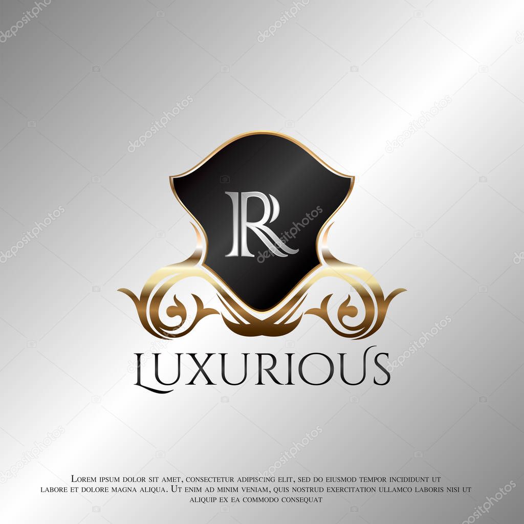 Deco Shield Luxury Logo Letter R Golden Logo Icon Template Vector Design