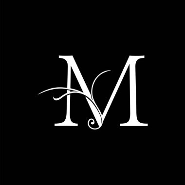 Minimalist İlk M harfi Lüks Logo Tasarımı, vektör dekorasyon alfabesinin baş harfi basit çiçek stilinde..