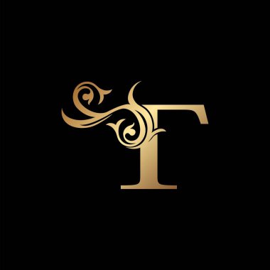 Lüks Altın Harf T Çiçek Yaprak Logosu Amblem, düğün kartı davetiyesi, marka kimliği, kartvizit başlangıcı, Restoran, Butik, Otel ve daha fazla lüks iş kimliği için klasik vintage tasarım konsepti..