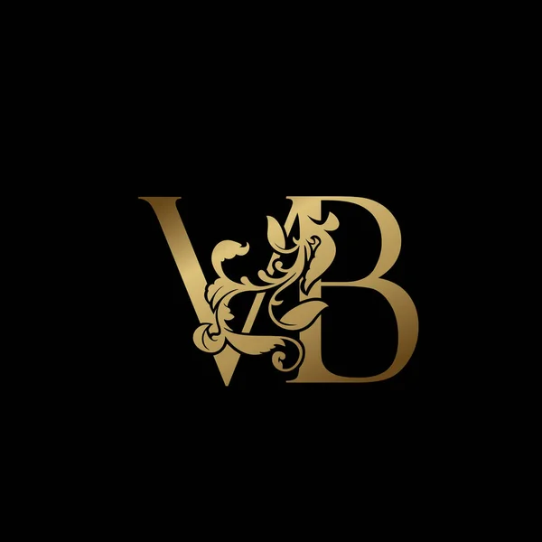 雅致豪华装饰字母V和B Vb金色标志矢量设计 字母表字体首字母艺术装饰风格 — 图库矢量图片