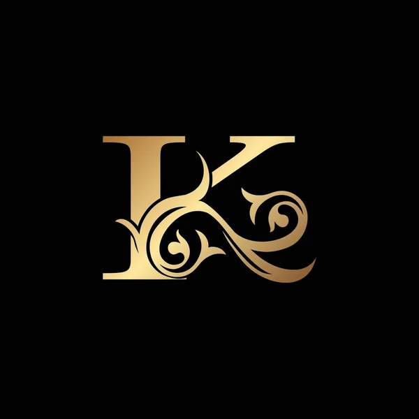 Luxe Gold Lettre Floral Leaf Logo Icône Classique Vintage Concept — Image vectorielle