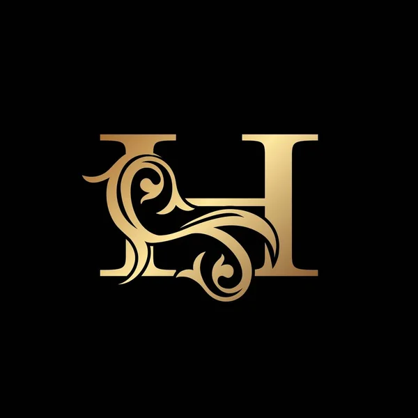 Icono Del Logotipo Hoja Floral Letra Del Oro Lujo Concepto — Archivo Imágenes Vectoriales