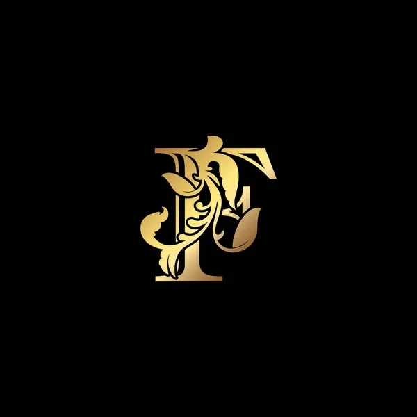 Floral Gold Luxury Letter Logo Design Elegantie Alfabet Vector Nature — Stockvector