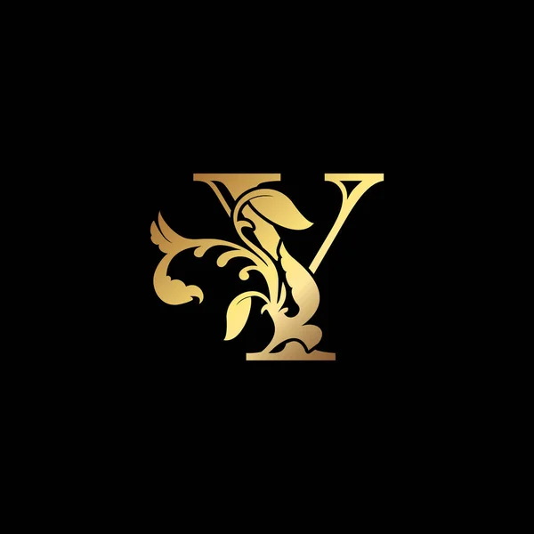 花ゴールドY高級手紙ロゴデザイン エレガンスアルファベットベクトルネイチャーリーフスタイル — ストックベクタ