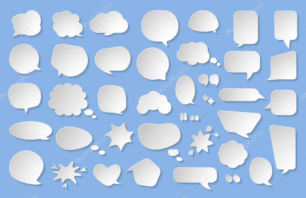Comic paper cut speak bubble message vector set