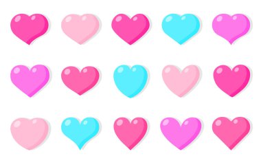 Renkli kalp Sevgililer Günü çizgi film simgesi kümesi vektörü