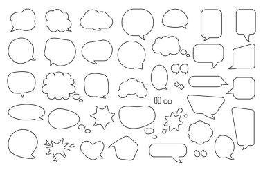 Siyah çizgi çizgi roman konuşma baloncuk mesaj vektörü seti