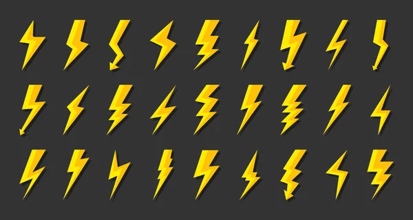 Amarillo rayo tornillo icono flash vector de potencia conjunto — Archivo Imágenes Vectoriales