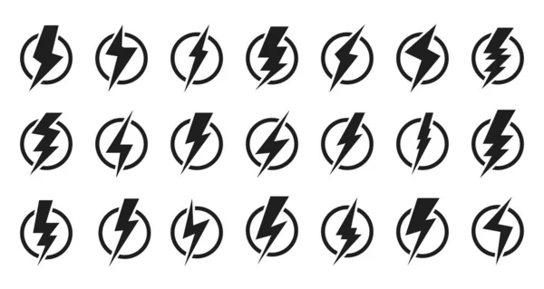 Glifo rayo tornillo icono círculo flash vector conjunto — Archivo Imágenes Vectoriales