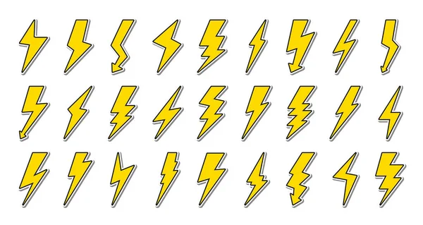 Etiqueta amarilla rayo icono flash arte vector conjunto — Archivo Imágenes Vectoriales