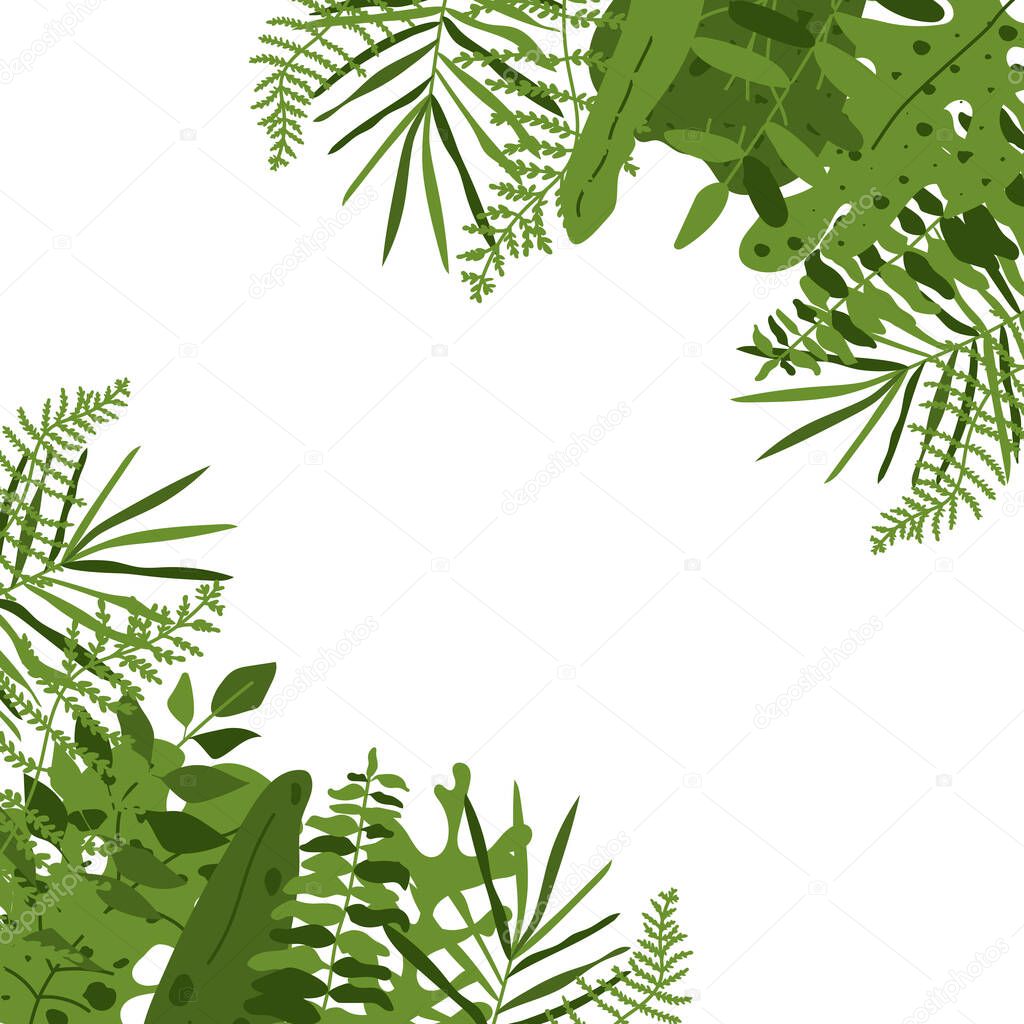 Tropical leaf square frame banner closeup vector