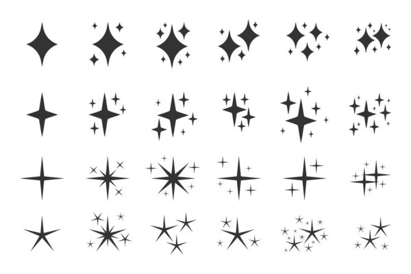 Black sparkles icon shine star twinkle vector set