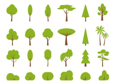 Yeşil yaz ağacı düz orman ikonu vektörü ayarlandı