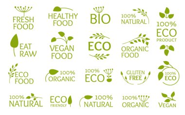 Eko logo siyah simge doğal ürün vektörü kümesi