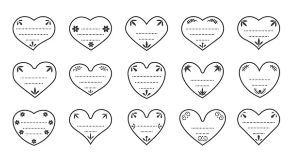 Hearts line border vintage labels love vector set — Stock Vector