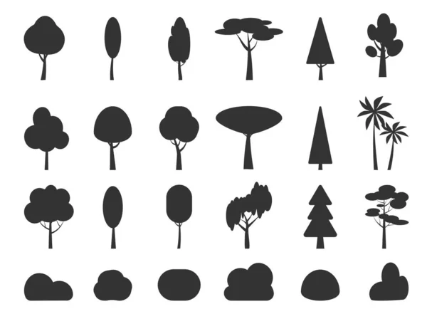 Black silhouette trees bush forest icon vector set — Stock Vector