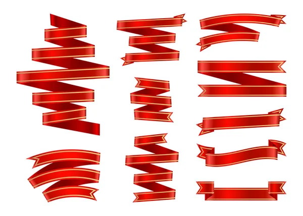 Сатинові червоні стрічки Золота рамка набір стрічок вектор продажу — стоковий вектор
