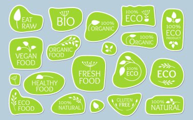 Etiket yeşil etiketi doğal ürün vektörü kümesi