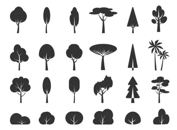 Glyph sylwetka drzewo krzew ikona las wektor zestaw — Wektor stockowy