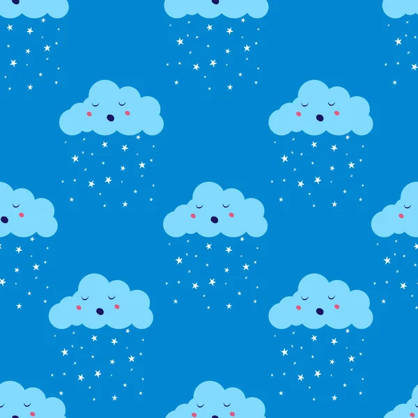 Cloud star rain or snow seamless pattern vector — Stock Vector