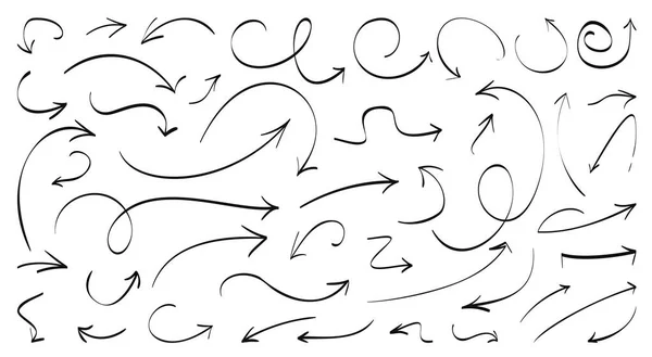 Sinal de seta desenhado à mão doodle linha conjunto de vetores cursor — Vetor de Stock
