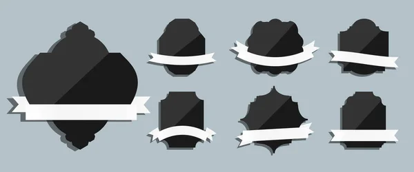 Siyah parlatıcı etiketleri beyaz kurdeleler retro vektör kümesi — Stok Vektör