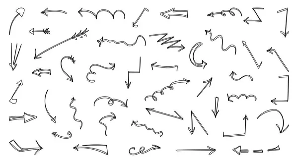 Juego de vectores paralelo de flecha de línea de garabato dibujado a mano — Archivo Imágenes Vectoriales