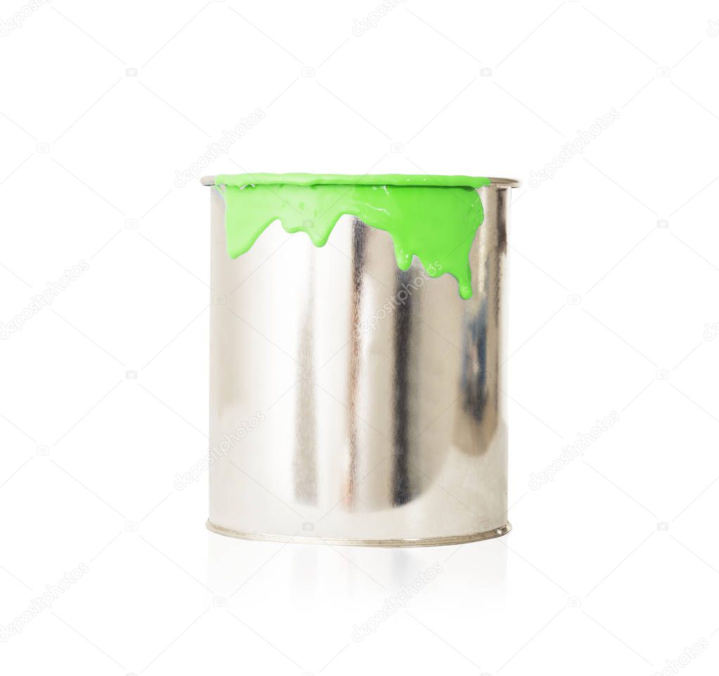 open, painted bucket on a white backdrop.