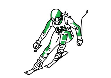 Beyaz üzerine el çizimi kayak sürücüsü çizimi