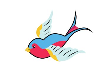 Beyaz kırlangıcın elle çizilmiş renkli çizimi