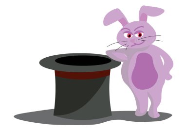 Sihirbazların şapkasının yanında duran pembe tavşanın el çizimi tasviri