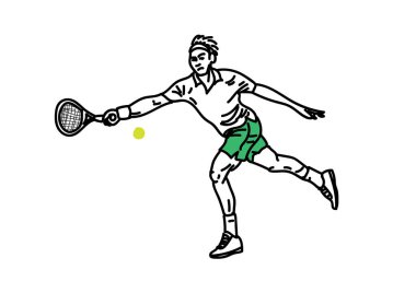 Beyazın üzerine elle çizilmiş tenis oyuncusu illüstrasyonu