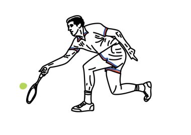 Beyazın üzerine elle çizilmiş tenis oyuncusu illüstrasyonu