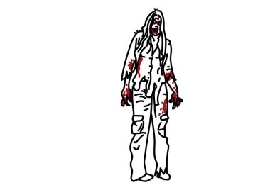 Zombi beyazı üzerine elle çizilmiş vektör çizimi