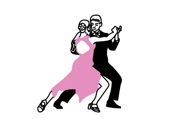 Ilustración Vectorial Dibujada Mano Pareja Bailando Sobre Blanco — Vector de stock