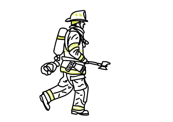 Мальована Вручну Векторна Ілюстрація Пожежника Білому — стоковий вектор