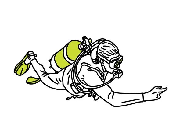 白色水肺潜水员的手绘矢量图 — 图库矢量图片