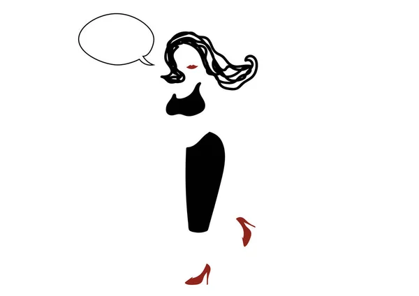 白色上有语音气泡的妇女人物形象的手绘矢量图 — 图库矢量图片