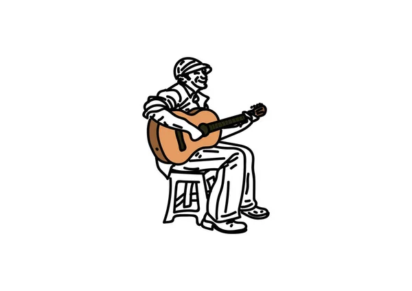 Hand Drawn Vector Illustration Man Playing Acoustic Guitar White — Stock Vector