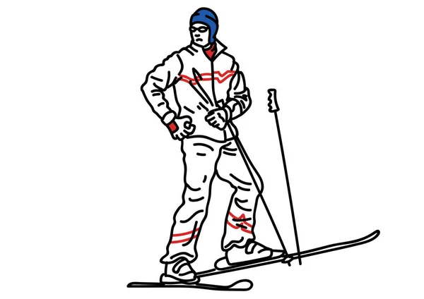 Handgetekende Vectorillustratie Van Skiër Wit — Stockvector