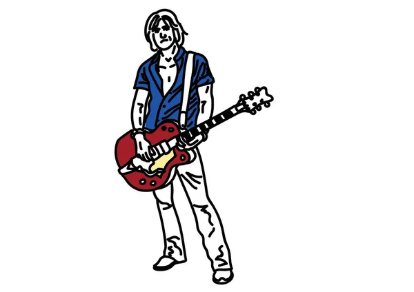 Beyaz Üzerine Elektro Gitarlı Rock Müzisyeninin Çizimi Illüstrasyonu — Stok Vektör