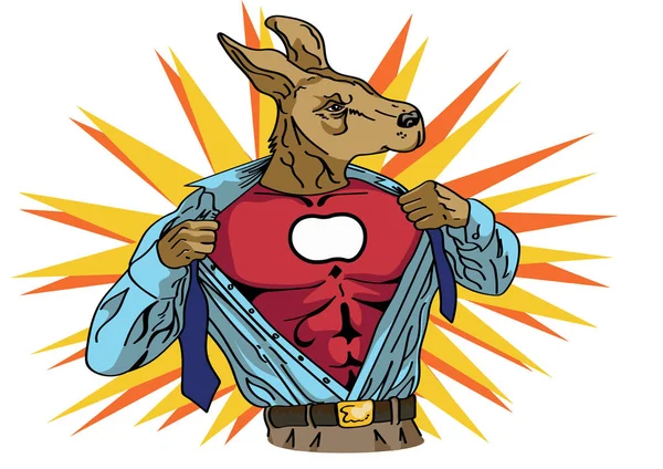 Hand Drawn Vector Illustration Kangaroo Human Figure Unbuttoning Shirt Superhero — Stockový vektor