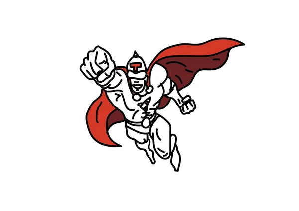 Ilustração Vetorial Desenhada Mão Super Herói Com Capa Sobre Branco —  Vetores de Stock