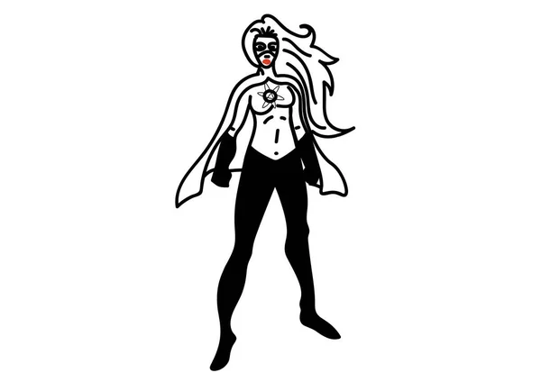 Hand Drawn Vector Illustration Female Superhero Cape White — Stock Vector