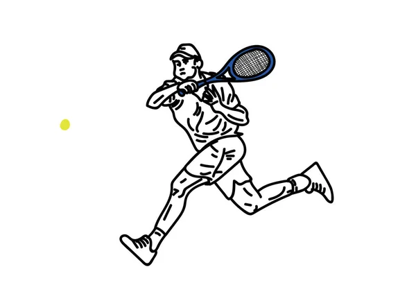Handritad Vektor Illustration Tennisspelare Vit — Stock vektor