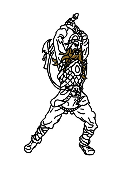 Illustration Vectorielle Dessinée Main Viking Sur Blanc — Image vectorielle