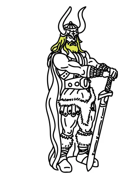 Ilustración Vectorial Dibujado Mano Vikingo Sobre Blanco — Vector de stock