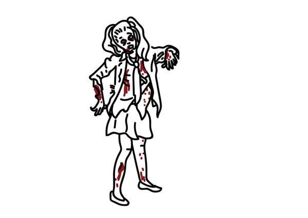 Handgezeichnete Vektor Illustration Von Zombie Auf Weiß — Stockvektor